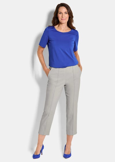 7/8-broek BELLA van bengaline, met biesjes - steengrijs - Gr. 20 van Goldner Fashion