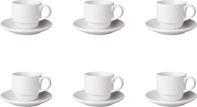 Mammoet - Budgetline - Kop en schotel - Brede rand - 6 stuks - 20 cl - Wit - Porselein - Koffiekopjes