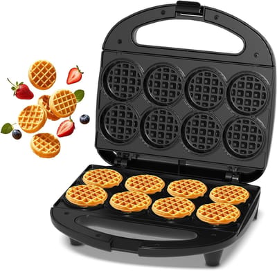 ACEP Mini wafelmaker - 8 Mini wafels van 5 CM - Wafelijzer - Wafelijzers - Mini wafelijzer - Zwart - 21D x 23B x 10H CM - Wafel