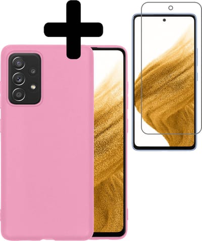 Hoesje - Met Screenprotector - Geschikt voor Samsung Galaxy A53 - Sterk & Shockproof - Back Cover - Siliconen Case - Telefoon Hoes - Telefoonhoesjes - Lichtroze