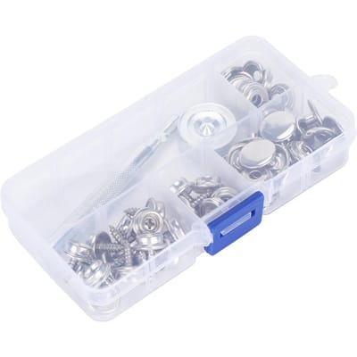 62 Pièces Bouton Rivet à Vis Acier Inoxydable Auto-Taraudant Bouton Pression avec Outil de Montage 10mm white