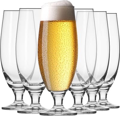 KROSNO Witte Bier Glazen | Set van 6 | 500 ml | Loodvrij kristalglas | Elite Collectie | Perfect voor Thuis, Restaurants en pubs | Vaatwasser Veilig
