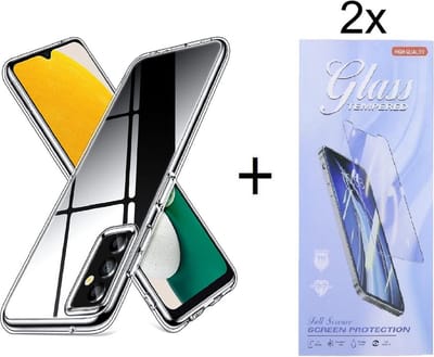 Soft Back Cover Hoesje Geschikt voor: Samsung Galaxy A13 5G / A04s Silicone Transparant + 2X Tempered Glass Screenprotector - ZT Accessoires