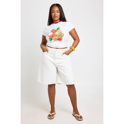 boohoo Dames Plus Mid Rise Denim Jorts | Wit | Maat: 44