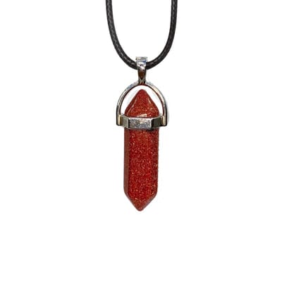 Bixorp Gems Goudsteen Hanger aan Faux Leren Koord - Edelsteen Ketting - Edelstenen Staafje met Stainless Steel - 45/50cm Damesketting