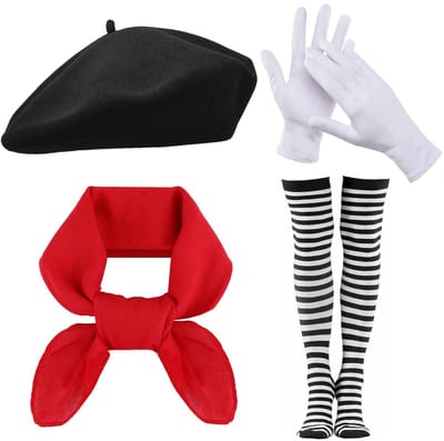 Dailygoody - Pantomimen-kostuum - Carnaval kostuum dames - Inclusief accessoires - Zwart-wit gestreept - Pantomime kostuum - Geschikt voor feesten - M...