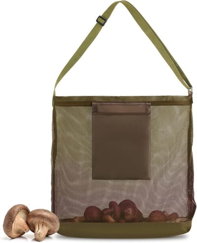 Draagbare Oogsttas voor Paddenstoelen, Verstelbare Schouderband, Vouwbare Netten Tas voor Kamperen, Wandelen en Fruit Plukken