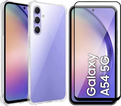 Hoesje geschikt voor Samsung Galaxy A54 - Screen Protector FullGuard - Back Cover Case ShockGuard Transparant & Screenprotector