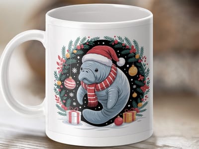 Mok Kerst Zeekoe, Feestelijke Thee Kop, Unieke Koffiemok, Dierlijke Mok, Kerstcadeau Idee, Zeekoe Fan Mok, Kerst Mok, Kerstmis Mok