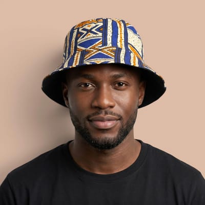 Bucket hat / Vissershoedje met Afrikaanse print - Blauw Bogolan Heritage - Kinderen & Volwassenen (Unisex) - S