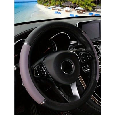 1 stuks PU Leer Glanzend Metaal Auto Stuurwielhoes, Past op 14,5-15 Inch Voertuigen, Auto Accessoires one-size