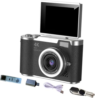Ynkkvre - 4K Digitale Camera - 4K Ultra HD CCD Digitale Camera - Denver Digitale Camera Full HD - Selfiecamera - 48 Megapixel Lens - 2.4-inch Draaibaar Scherm - 8x Digitale Zoom - Compleet Accessoirepakket - Zwart