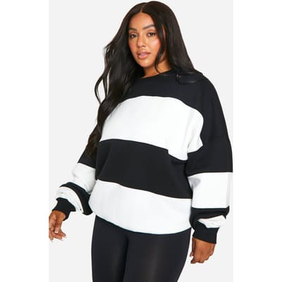 boohoo Dames Plus Stripe Oversized Sweatshirt | Ecru | Maat: 44