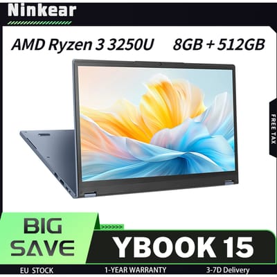 Ninkear YBOOK 15 laptop, 15,6 inch 1920×1080 FHD IPS touchscreen met 4 flexibele modi, AMD Ryzen 3 3250U, 8GB DDR4 RAM 512GB SSD, 360 °   Convertible, WiFi 5 Bluetooth 5.0, 5000mAh batterij, 1*Type-C,