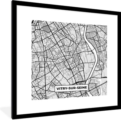 Fotolijst incl. Poster - Plattegrond - Kaart - Stadskaart - Frankrijk - Vitry-sur-Seine - 40x40 cm - Posterlijst