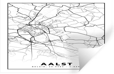 Muurstickers - Sticker Folie - Stadskaart – Plattegrond – België – Zwart Wit – Aalst – Kaart - 30x20 cm - Plakfolie - Muurstickers Kinderkamer - Zelfklevend Behang - Zelfklevend behangpapier - Stickerfolie