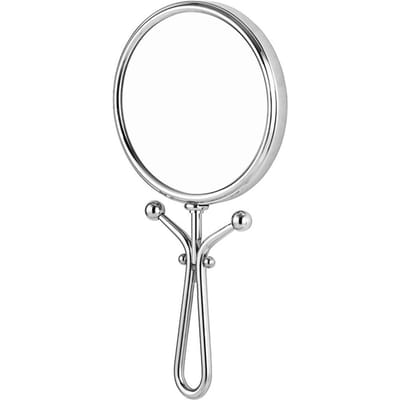 Miroir à main grossissant Miroir de maquillage double face de voyage avec poignée pliable réglable Miroir de poche portable argenté