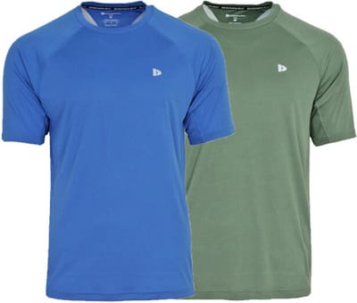2-Pack Donnay - Sport T-shirt (André) - Multi Sportshirt - Heren - True blue/Jungle green (548) - maat XL