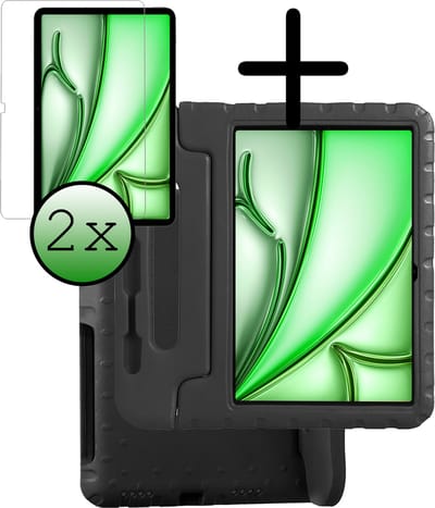 Hoesje Geschikt voor Apple iPad Air 6 (2024) - 11 inch - 6e Generatie - M2 - Met 2x Screenprotector - Kinderhoes Shockproof Bumper - Kidsproof Case - Tablet Hoes - Kinder Hoes Cover - Zwart
