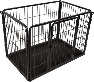 Hondenren – puppyren – hondenkennel – hondenbench – Flamingo Kazan Zwart S – 93x59x64cm – metaal met epoxy coating – schuifslot – uitneembare lade – voor kleine honden – binnen