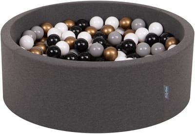 KiddyMoon Ballenbak rond 90x30 cm met 300 ballen 7 cm - sensorisch speelgoed - Donkergrijs: Wit Grijs Zwart Goud