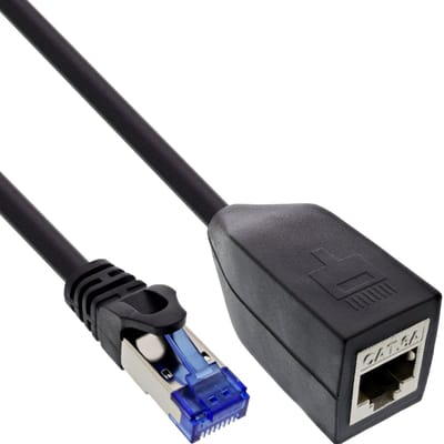 InLine® RJ45 interface bescherming Cat.6A S/FTP, RJ45 male / female, zwart, 0,2m
