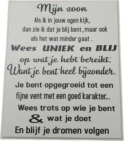 Tekstbord - spreukenbord - quote - zoon - opkikker