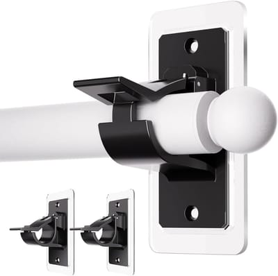 Dailygoody - Zelfklevende Gordijnroede Houders - Geen Boren - Zwart - Handig voor Badkamer - Sterke Hechting - Geschikt voor Diverse Gordijnen