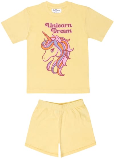 Fun2Wear meisjes shortama Unicorn Dream geel – 100% katoen – maat 92