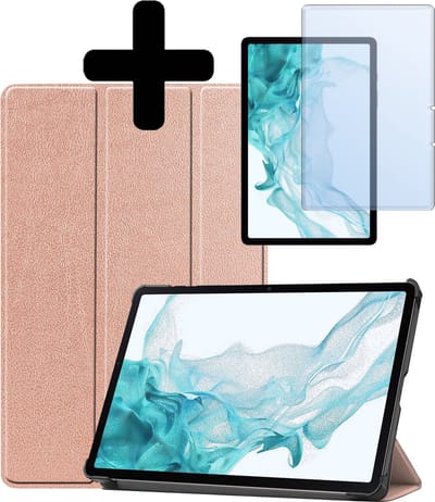 Hoes - Geschikt voor Samsung Galaxy Tab S9 - Met Screenprotector - Trifold Bookcase - Hard Cover Case - Met Uitsparing Geschikt voor S Pen - Hardcover Book - Tablet Hoesje - Rosé goud