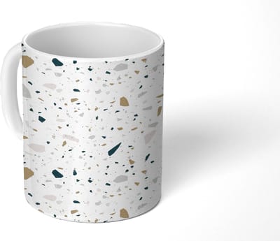 Mok - Koffiemok - Terrazzo - Patroon - Wit - Neutraal - Mokken - 350 ML - Beker - Koffiemokken - Theemok