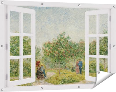 Gards Tuinposter Doorkijk Tuin met Geliefden - Vincent van Gogh - 120x80 cm - Tuindoek - Tuindecoratie - Wanddecoratie buiten - Tuinschilderij