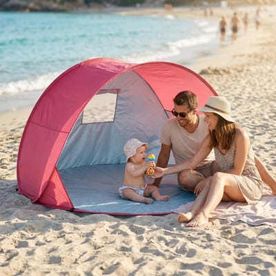 Strandtent Pop Up - Roze - Opvouwbaar - UV 50+ bescherming - Incl. Draagtas & Haringen - Geschikt voor 2 volwassenen
