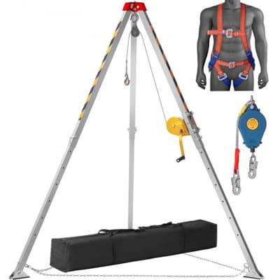 VEVOR Tripod Kit 1200 lbs Lierstatief met 7' Poten en 98' Kabel Reddingstatief voor besloten ruimtes 32,8' Valbeveiligingsharnas Opbergtas voor conventionele besloten ruimtes