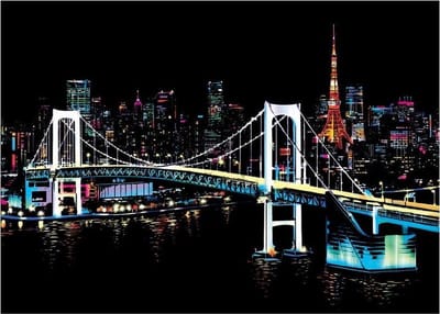 Kras Tekening Groot "Colorful City" Tokyo (41x29cm) | Krastekening Stad Japan | Krastekeningen pakket | Scratch Art / Painting | Kraskaarten | Krasfolie