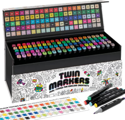 Joya Creative Twinmarkers Set 100 Stuks - Alcohol Markers voor Volwassenen en Kinderen - Dual-Tip Stiften - Fijne en Brede Punt - Luxe Opbergkoffer