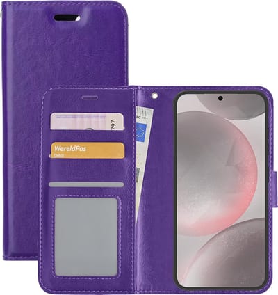 Hoesje - Met Pasjeshouder - Geschikt voor Samsung Galaxy S24 - Luxe Bookcase Portemonee - Flip Case - Kunstleer Book Case - Flipcase - Book Cover - Walletcase - Portemonneehoes - Paars