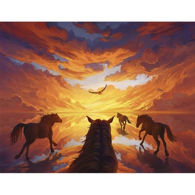 Diamant Carré / Rond Peinture Diamant 5D DIY  Chevaux au coucher de soleil  Broderie 3D Point de Croix Mosaïque Diamant Décoration Full Round (20X30CM)