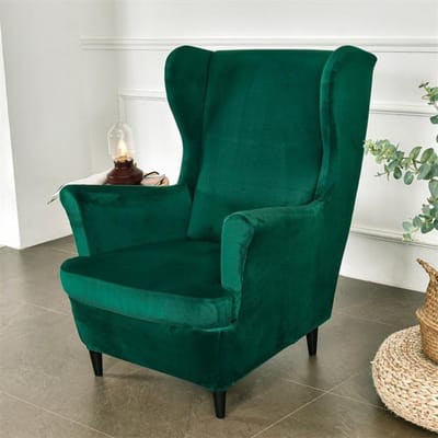 Fluwelen Wing Chair Cover Stretch Spandex Fauteuilhoezen Verwijderbare Wingback Sofa Hoezen Met Zitkussenhoes Voetenbankhoes