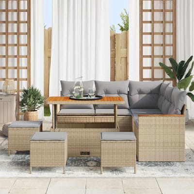 vidaXL - Tuinbank - Set - met - kussen - met - opslag - Beige - Poly - rattan