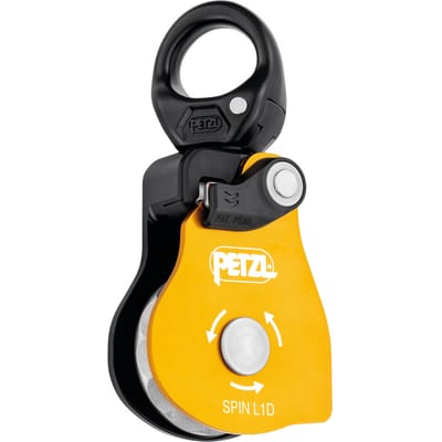 Petzl Spin L1D Yellow – Hoogefficiënte Éénrichtingsrotatie Katrol met Draaibaar Oog 13 mm & 6 KN
