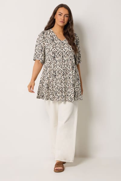 Yours Bruine Top Met Dierenprint En Plooien Aan De Voorkant Size 44