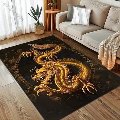Gouden Oosterse Draak Gedrukt Tapijt voor Slaapkamer Woonkamer Bedzijde Bank Vloermat Modern Huisdecoratie Gebiedskleed Snelle Verzending 70x100cm (28x39in)