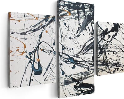 Artaza Canvas Schilderij Drieluik Abstracte Kunst van Zwarte Verf - 90x60 - Foto Op Canvas - Canvas Print