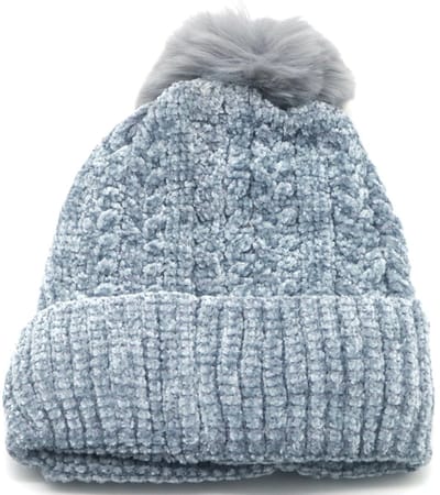 Gebreide beanie met pompon - grijs - onze size