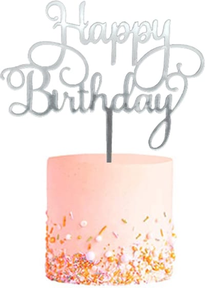 Happy Birthday TaartTopper Zilver TaartDecoratie Cake Topper Taart Topper Decoratie Verjaardag Versiering – 1 Stuk