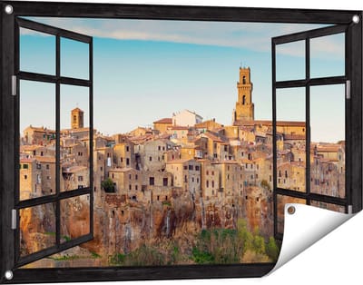 Gards Tuinposter Doorkijk Oude Stad in Toscane, Italië - 90x60 cm - Tuindoek - Tuindecoratie - Wanddecoratie buiten - Tuinschilderij