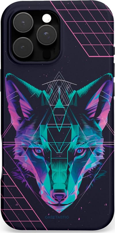 Casetastic hoesje geschikt voor Apple iPhone 16 Pro Max - MagSafe - Dubbellaagse bescherming - Neon Wolf - Fashion Case - Donkerblauw