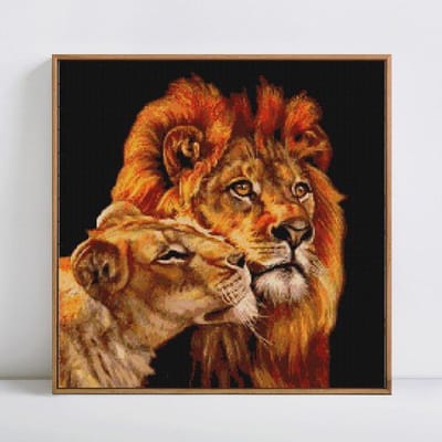 Peinture diamant thème Lion et fils, broderie complète, point de croix 30x30CM brown