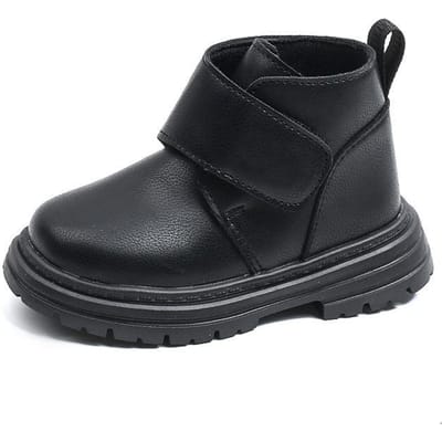 Kinder Martin Boots - Effen Kleur Korte Laarzen voor Jongens en Meisjes. Zachte zool, antislip leren laarzen voor lente en herfst 21 zwart